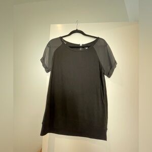 Aerie Black Short Sleeve Sheer-Sleeve Knit Top